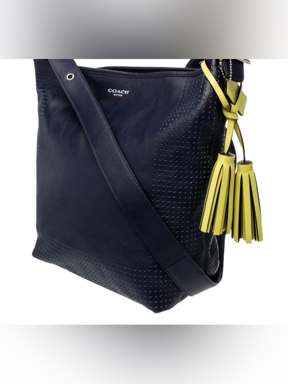 🌻Sale🌻 Coach Leather Navy Blue Leather Bag with Yellow Accents - Picture 3 of 13